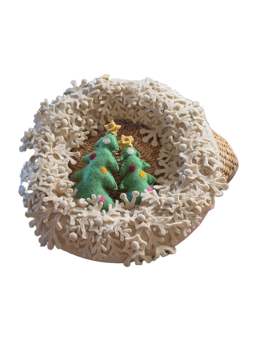 Unbranded Vintage Handmade Felt Christmas Wreath Wall Hanging - 7 in